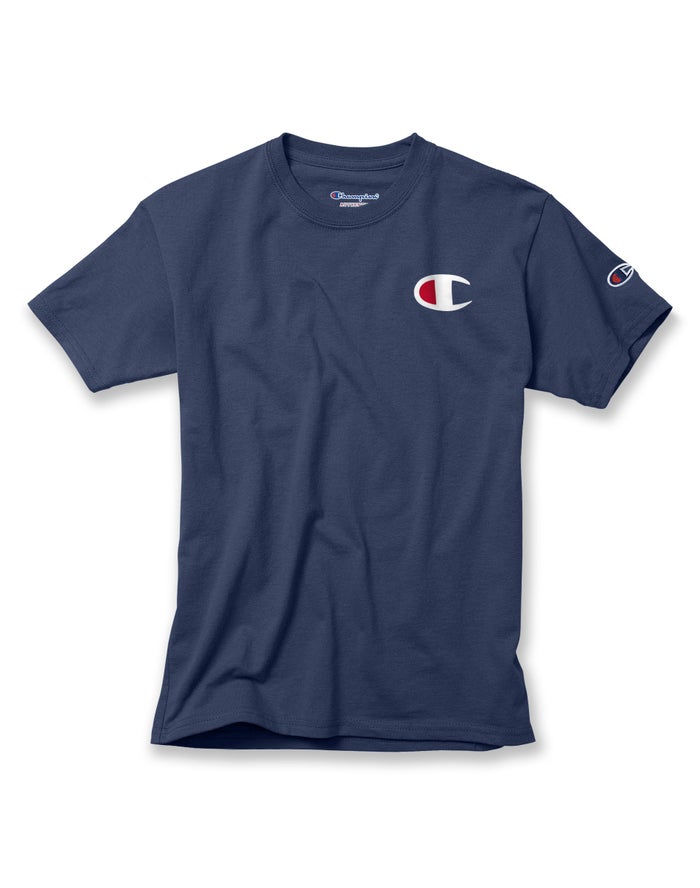 Champion Boys T-Shirt NZ - Cotton Big C Logo Navy ( 3749-XELVQ )